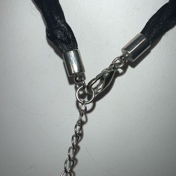 Multi Strand Silk Cord Silver Chunky Choker Necklace - Picture 8 of 8